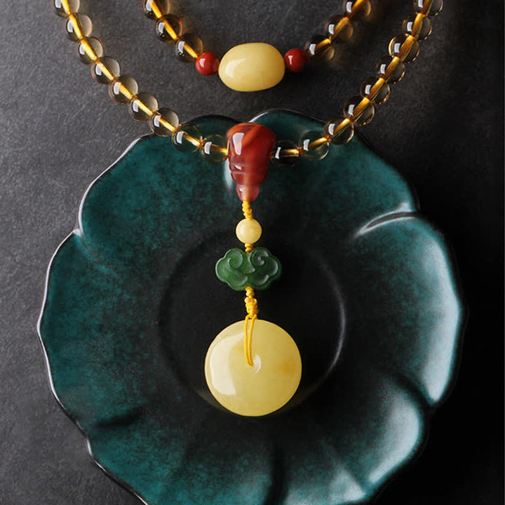 108 Mala Beads Naturalny Cytryn Bursztyn Peace Buckle Czerwony Agat PiXiu Ochrona Bransoletka Charm