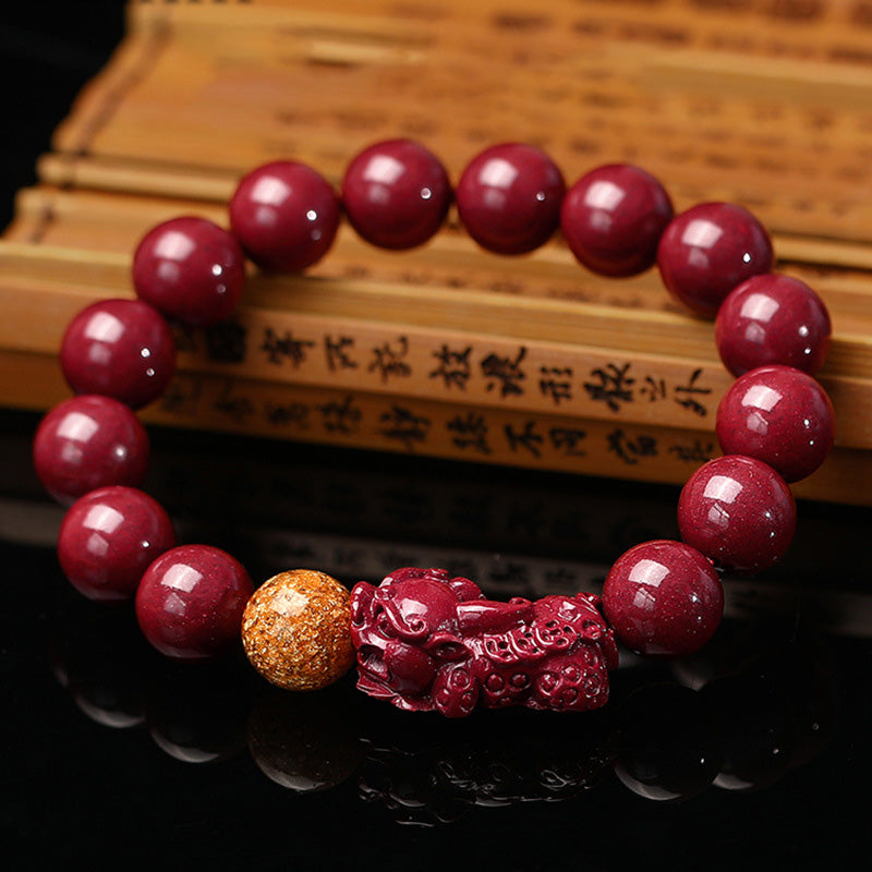 Bransoletka z Buddha Stones z cynobru tybetańskiego PiXiu Calm