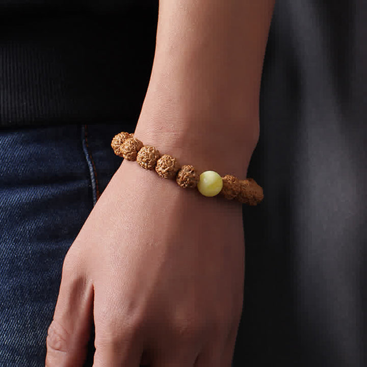 Buddha Stones Tybet Rudraksha Bodhi Nasiona Dzi Koralik Bursztyn Turkus Bransoletka Bogactwo