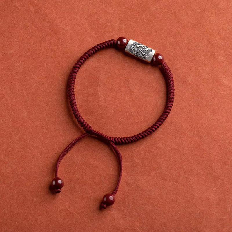 Bransoletka z Buddha Stones 925 srebro 12 chińskich znaków zodiaku z cynobrem