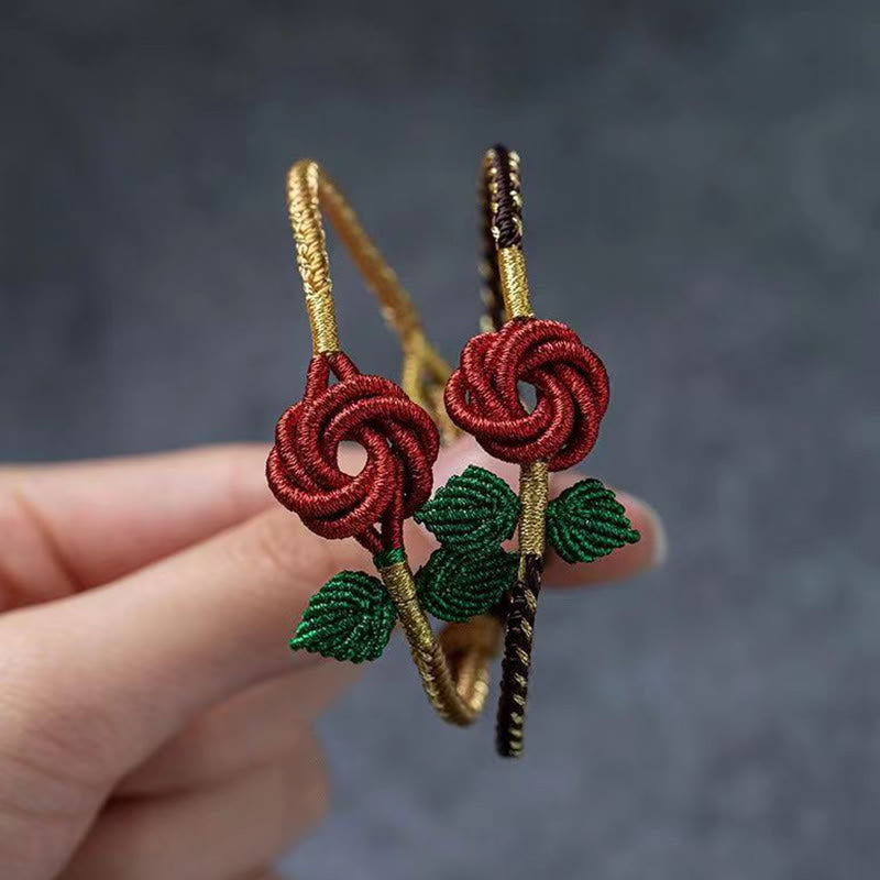 Buddha Stones Róża Kwiat Lina Ośmio-nitkowa Pokojowa Węzeł Szczęścia Bransoletka Ręcznie Robiona