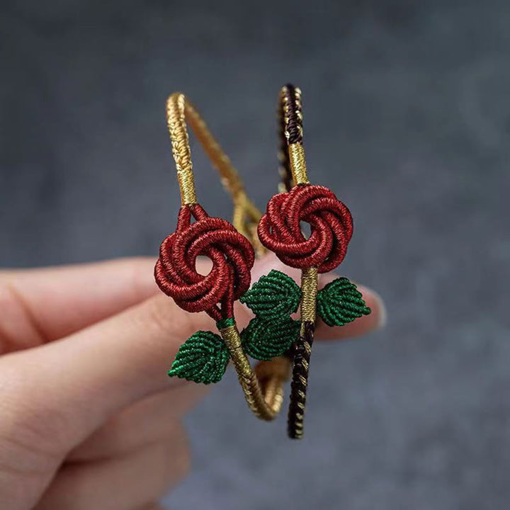 Buddha Stones Róża Kwiat Lina Ośmio-nitkowa Pokojowa Węzeł Szczęścia Bransoletka Ręcznie Robiona