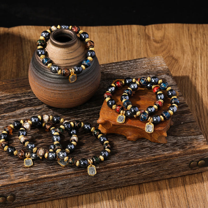 Buddha Stones Tybetańskie Zakiram Bogini Bogactwa Liuli Szkło Kadzidło Popiół Porcelanowe Koraliki Bransoletka Szczęścia