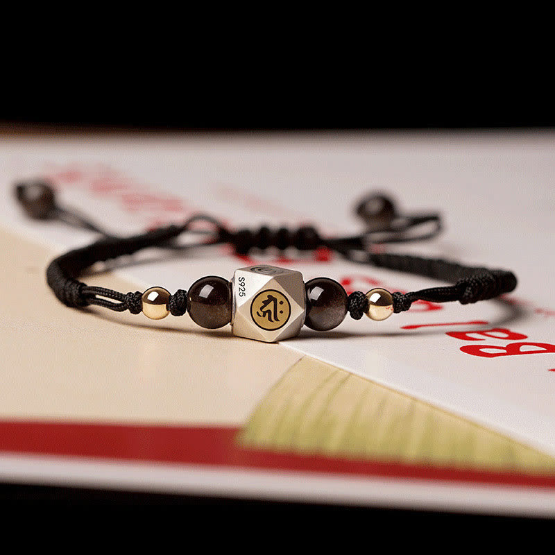 Buddha Stones Ręcznie robione 925 Srebro Sterlingowe Chiński Zodiak Natal Budda Cynober Spokój Bransoletka Pleciona