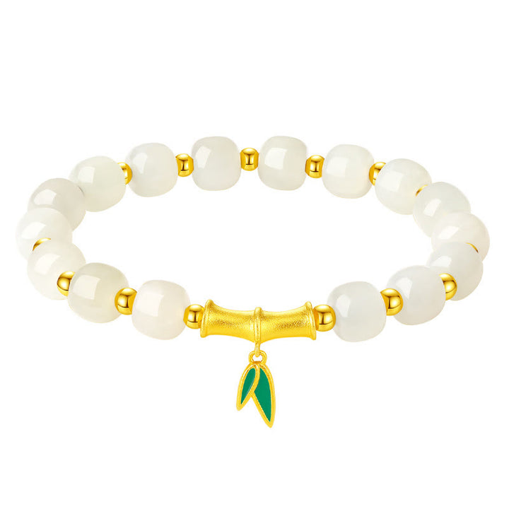 Bransoletka szczęścia z Buddha Stones 925 ze srebra próby Hetian White Jade Bamboo