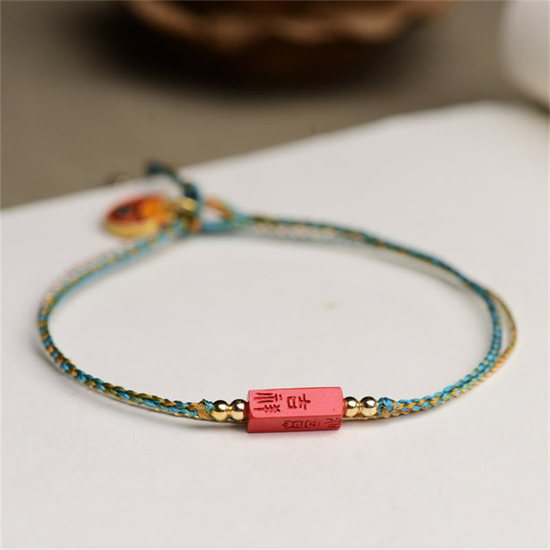 Buddha Stones Ręcznie Robione Cynober Jako Jedno Życzenie Błogosławieństwo Warkocz Bransoletka Dwuwarstwowa