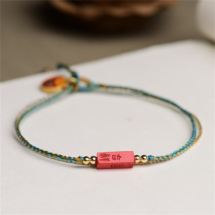 Buddha Stones Ręcznie Robione Cynober Jako Jedno Życzenie Błogosławieństwo Warkocz Bransoletka Dwuwarstwowa