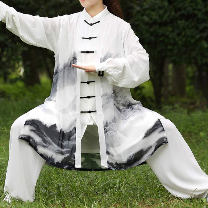 3-częściowy zestaw ubrań unisex do medytacji z malowaniem tuszem, duchową modlitwą, zen, tai chi, qigong