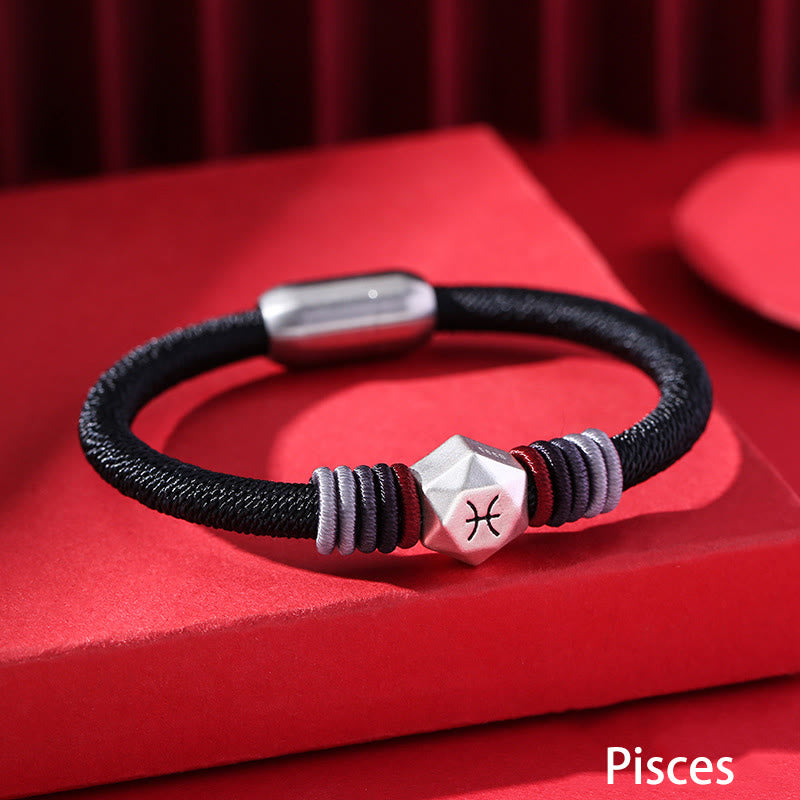 Buddha Stones 999 Srebro Sterling 12 Konstelacji Zodiaku Błogosławieństwo Bransoletka Ręcznie Robiona