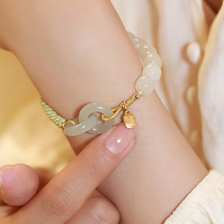 Buddha Stones Naturalne Koraliki Jadeitu Hetian Podwójna Klamra Pokoju Fu Charakter Obfitości Bransoletka Pleciona