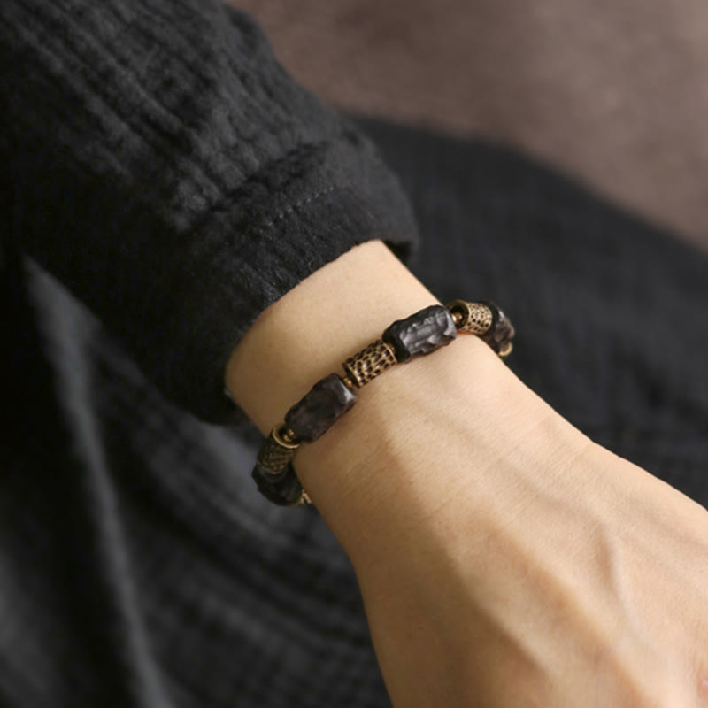 Bransoletka Buddha Stones Tybetański Heban Drewno Miedź Spokój Spokój