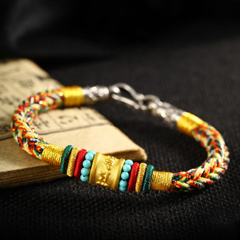 Buddha Stones Tybet 999 Złoty Om Mani Padme Hum Ręcznie Robiona Bransoletka Szczęścia Węzeł Pokoju Ośmiu Nici