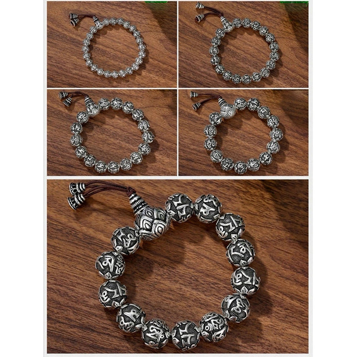 Buddha Stones Tybetańskie Om Mani Padme Hum Rzeźbione Koraliki Amulet Bransoletka