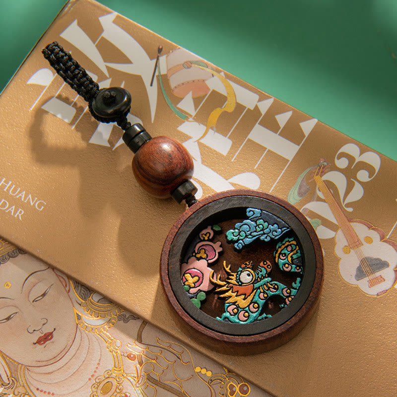 Buddha Stones Rok Smoka Malowane Ręcznie Chińskie Zodiak Palisander Rzeźbiony Spokojny Brelok
