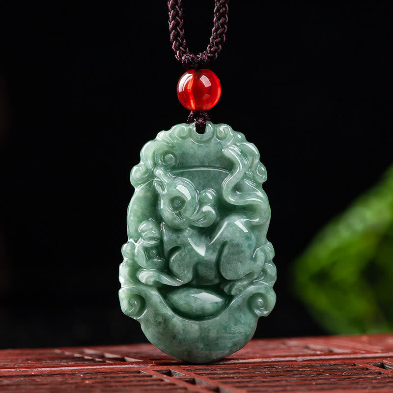 Buddha Stones Naturalny Jadeit 12 Chiński Zodiak Naszyjnik Wisiorek Dobrobytu - image 7
