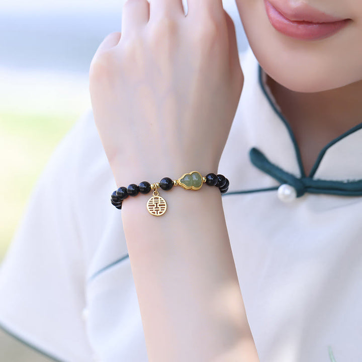 Naturalna czarna obsydianowa bransoletka z jadeitu Hetian Gourd Double Happiness Strength