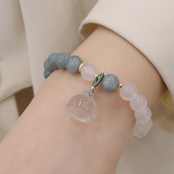 Bransoletka ochronna Buddha Stones White Agate Jade Lotus Flower Peace Buckle