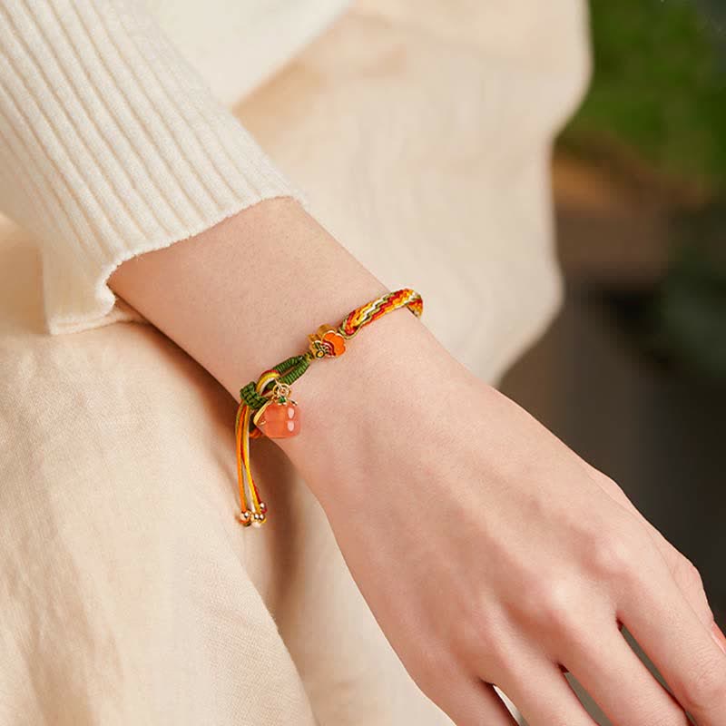 Bransoletka ze sznurka z węzłem warkoczowym i Buddha Stones Persimmon Red Agat Strength Reincarnation