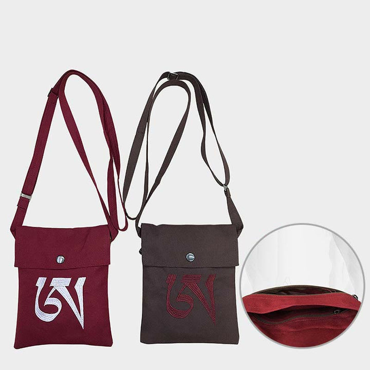 Ręcznie robiona OM Mantra haftowana duchowa praktyka umysłu bawełniana torba typu crossbody torba na ramię torba na telefon komórkowy