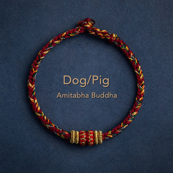 Buddha Stones Tybet Ręcznie Robione Chińskie Zodiak Natal Budda Szczęście Siła Bransoletka z Plecionego Sznurka