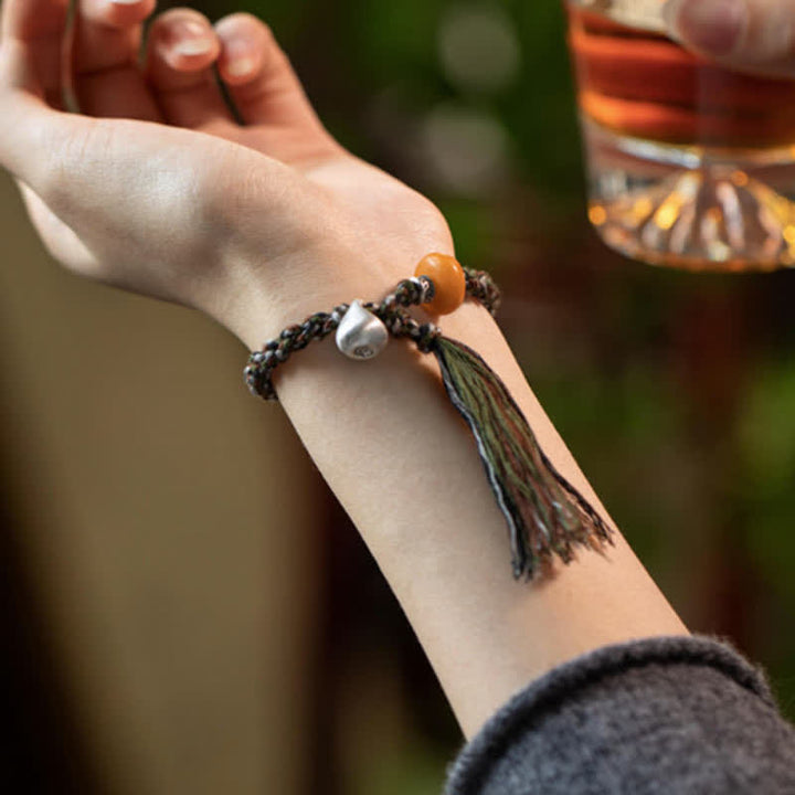 Bransoletka ochronna z bursztynu, waga Steelyard, srebro próby 990, wykonana z Tybetu, ręcznie robiona