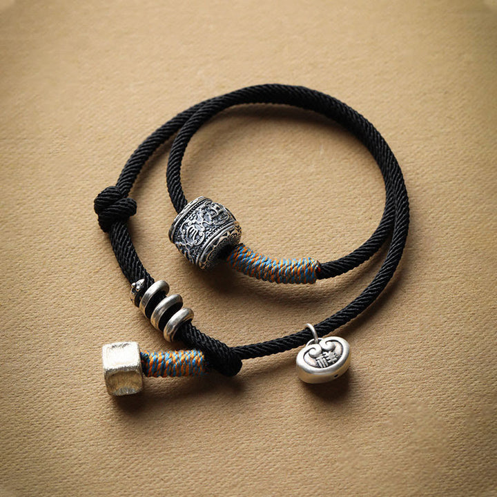 Buddha Stones ręcznie robione tybetańskie Om Mani Padme Hum rzeźbione pomyślne amulet podwójnie owinięta bransoletka sznurkowa