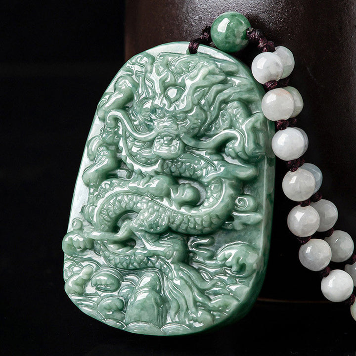 Buddha Stones Chiński Zodiak Smok Jade Naszyjnik Dobrobytu Wisiorek Koralikowy Sznur - Jadeit - image 1