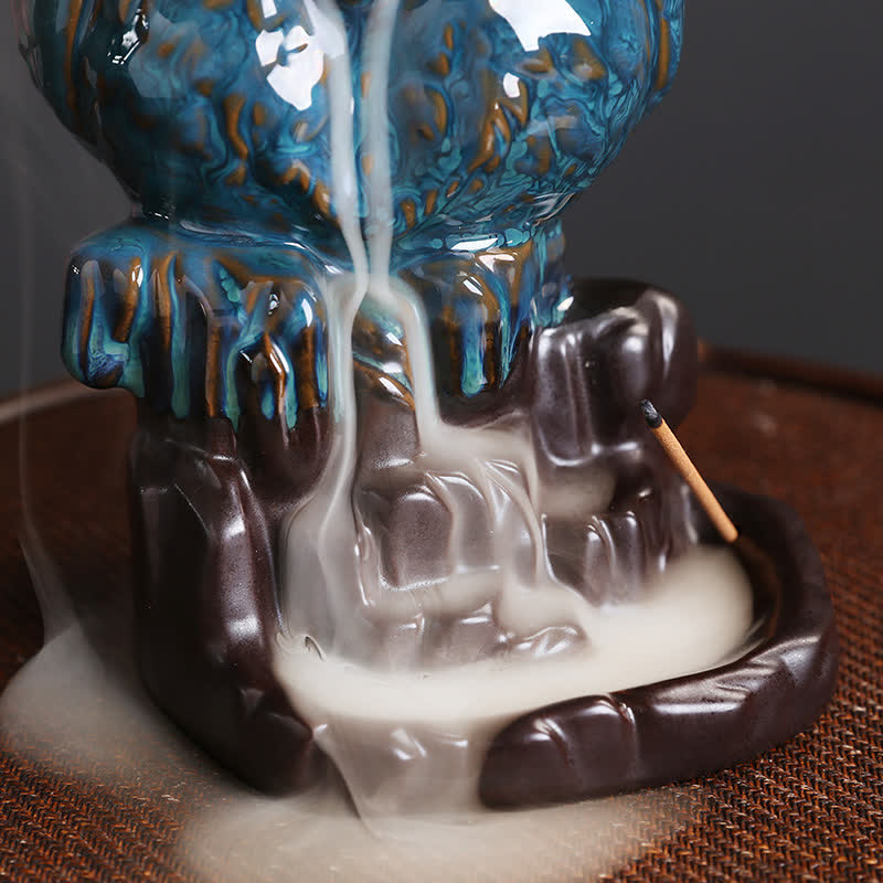 Buddha Stones Słodka Sowa Ceramiczna Fontanna Dymna Z Przepływem Wstecznym Medytacja Uzdrawiająca Kadzielnica Dekoracja