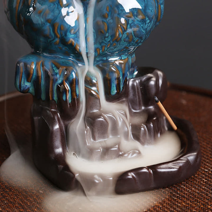 Buddha Stones Słodka Sowa Ceramiczna Fontanna Dymna Z Przepływem Wstecznym Medytacja Uzdrawiająca Kadzielnica Dekoracja