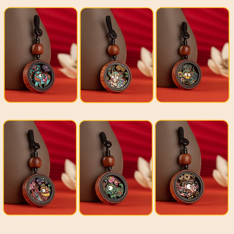 Buddha Stones Rok Smoka Malowane Ręcznie Chińskie Zodiak Palisander Rzeźbiony Spokojny Brelok