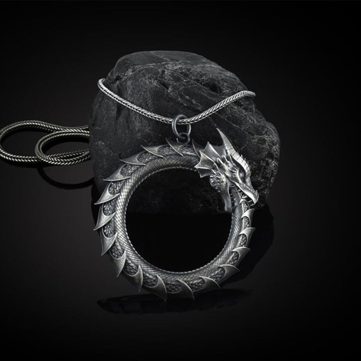 Naszyjnik Buddha Stones Czysta Cyna Smok Wąż Ochrona Wisiorek - Wisiorek smok i łańcuszek kilowy - image 1