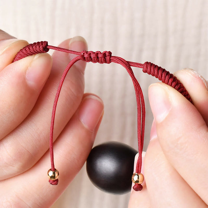 Buddha Stones Drewno Hebanowe Głowa Kota Wzór Pokoju King Kong Węzeł Bransoletka Pleciona - image 7