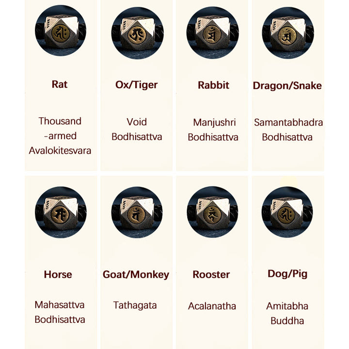 Buddha Stones 925 Srebro próby 925 Ręcznie robione Chińskie Zodiak Natal Budda Szczęście Ochrona Bransoletka ze Sznurka