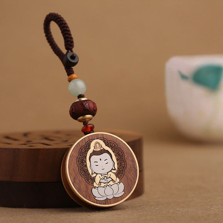 Buddha Stones Drewno hebanowe Palisander Budda Awalokiteśwara Om Mani Padme Hum Równowaga Car Key Chain Dekoracja