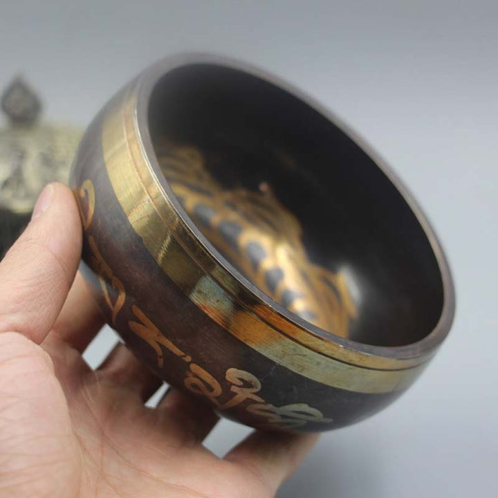 Buddha Stones Tybetańska miska medytacyjna do uzdrawiania i uważności Om Mani Padme Hum Singing Bowl