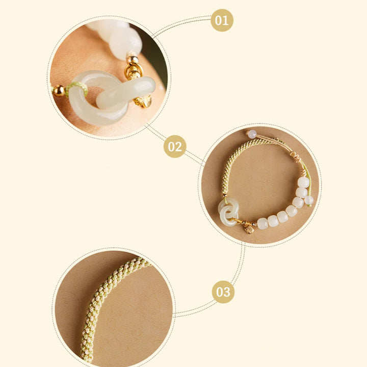 Buddha Stones Naturalne Koraliki Jadeitu Hetian Podwójna Klamra Pokoju Fu Charakter Obfitości Bransoletka Pleciona