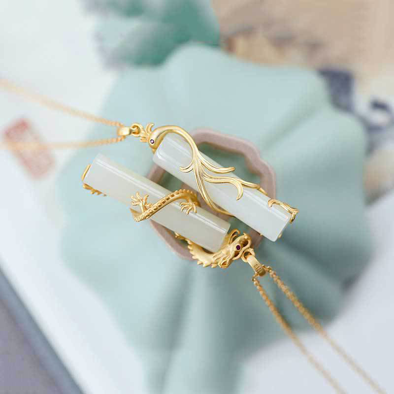 Buddha Stones Jade Dragon Phoenix Miedziany Naszyjnik Ochronny Wisiorek - image 13