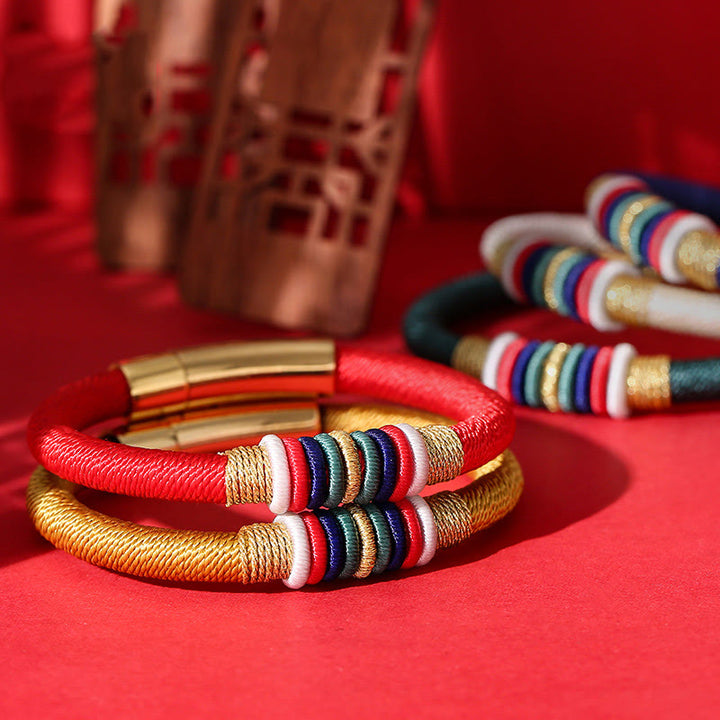 Buddha Stones Tybetańskie Ręcznie Robione Kolorowe King Kong Knot Pięć Elementów Szczęścia Bransoletka Sznurkowa