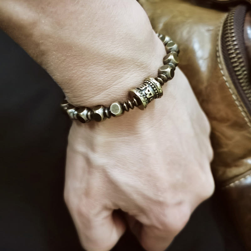 Buddha Stones Tybetańskie Om Mani Padme Hum Rzeźbione Miedź Mosiądz Amulet Bransoletka Skupiająca