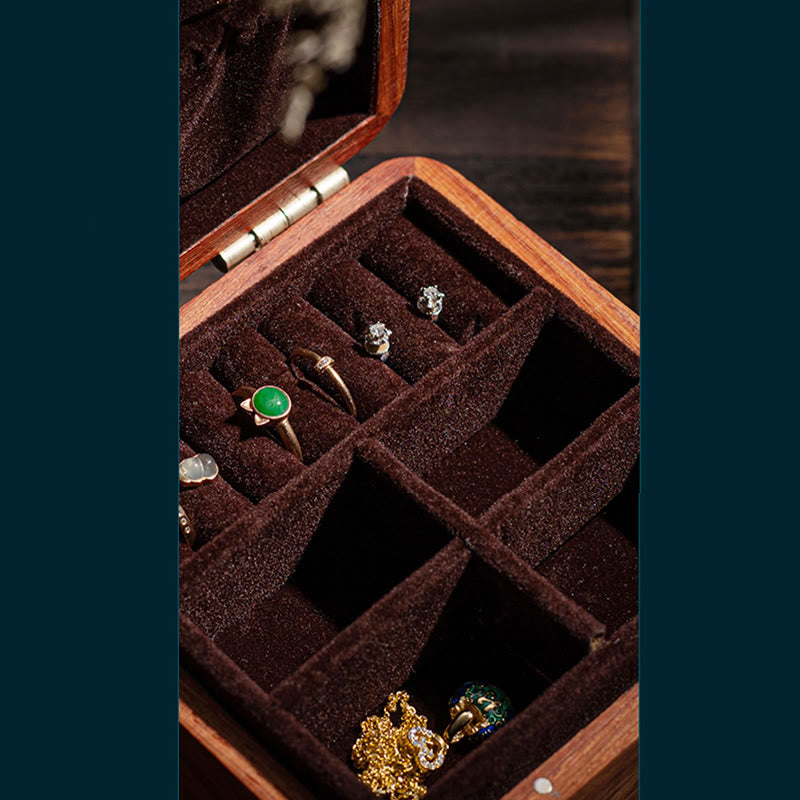 Antyczne pudełko do przechowywania biżuterii z liści kwiatów wykonane ręcznie z palisandru, drewniane pudełko na prezenty