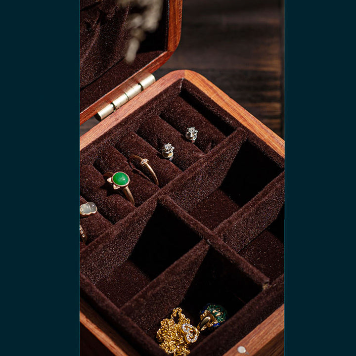 Antyczne pudełko do przechowywania biżuterii z liści kwiatów wykonane ręcznie z palisandru, drewniane pudełko na prezenty