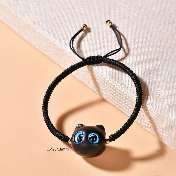 Buddha Stones Drewno Hebanowe Głowa Kota Wzór Pokoju King Kong Węzeł Bransoletka Pleciona - image 21