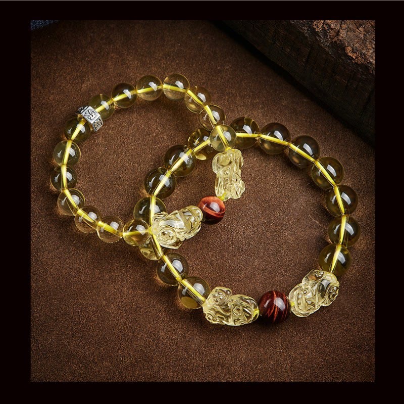 Bransoletka ochronna Buddha Stones Natural Citrine Double PiXiu Tiger Eye Prosperity