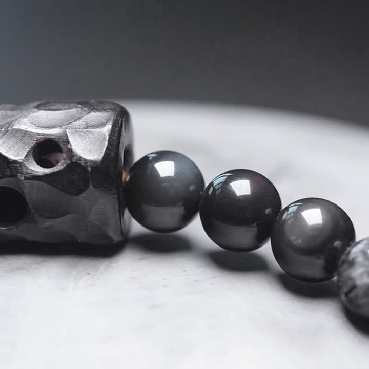 Bransoletka dla pary z czarnego kwarcu rutylowego, drewna hebanowego i białego kryształu