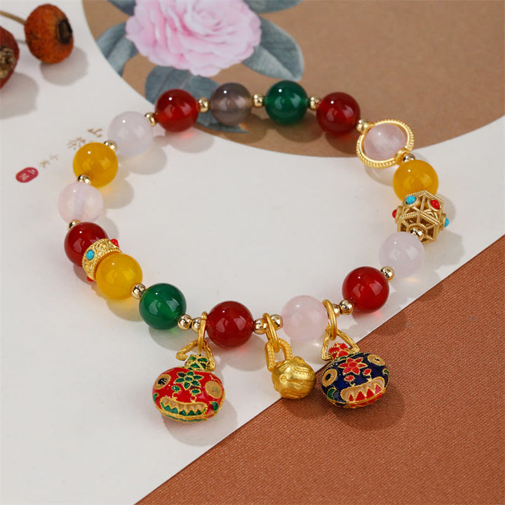 Buddha Stones Złote Połykanie Bestii Rodzina Różnorodny Agat Kryształ Bransoletka Sukcesu