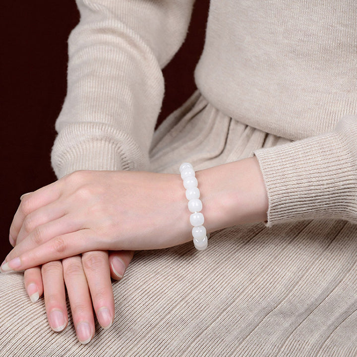 Bransoletka z białego jadeitu z Buddha Stones Hetian, błogosławieństwo szczęścia