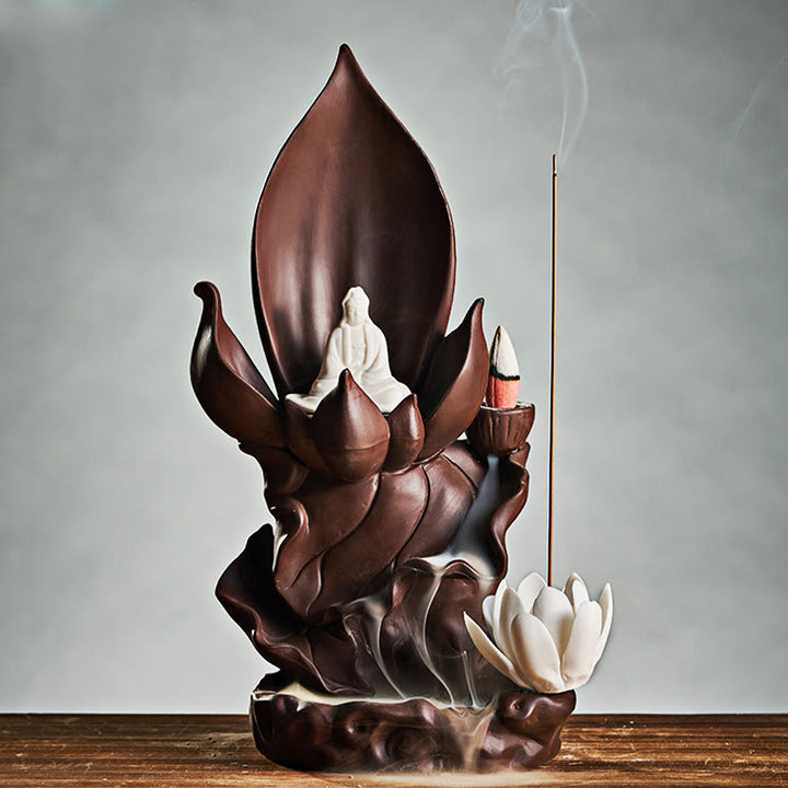 Buddha Stones Lotos Budda Awalokiteśwara Oświecenie Fioletowa Glina Kadzielnica Dekoracja