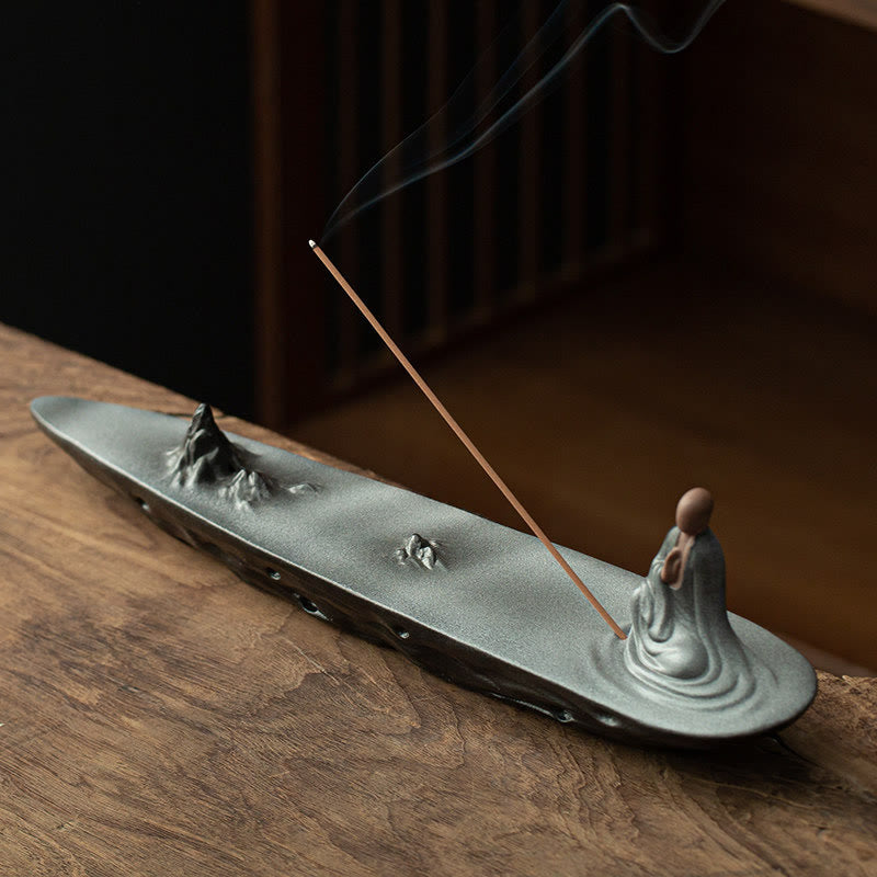 Budda Mnich Ceramiczny Morska Fala Góra Błogosławieństwo Kadzielnica Dekoracja