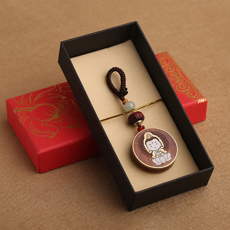 Buddha Stones Drewno hebanowe Palisander Budda Awalokiteśwara Om Mani Padme Hum Równowaga Car Key Chain Dekoracja