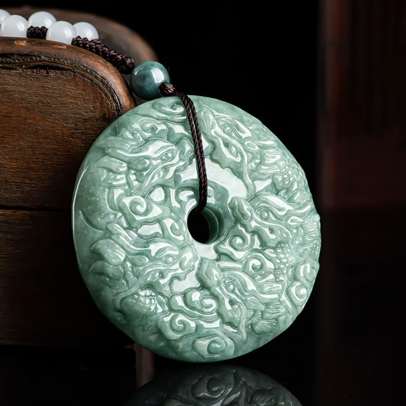 Buddha Stones Rok Smoka Naturalny Jadeit Dziewięć Smoków Klamra Pokoju Ochrona Naszyjnik Wisiorek